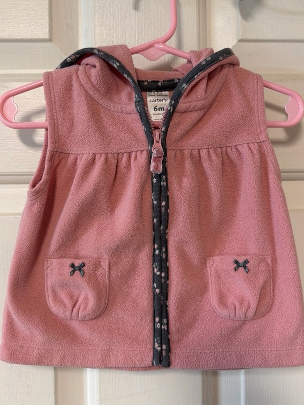 Carter's Pink Hooded Fleece Vest with Charcoal Trim